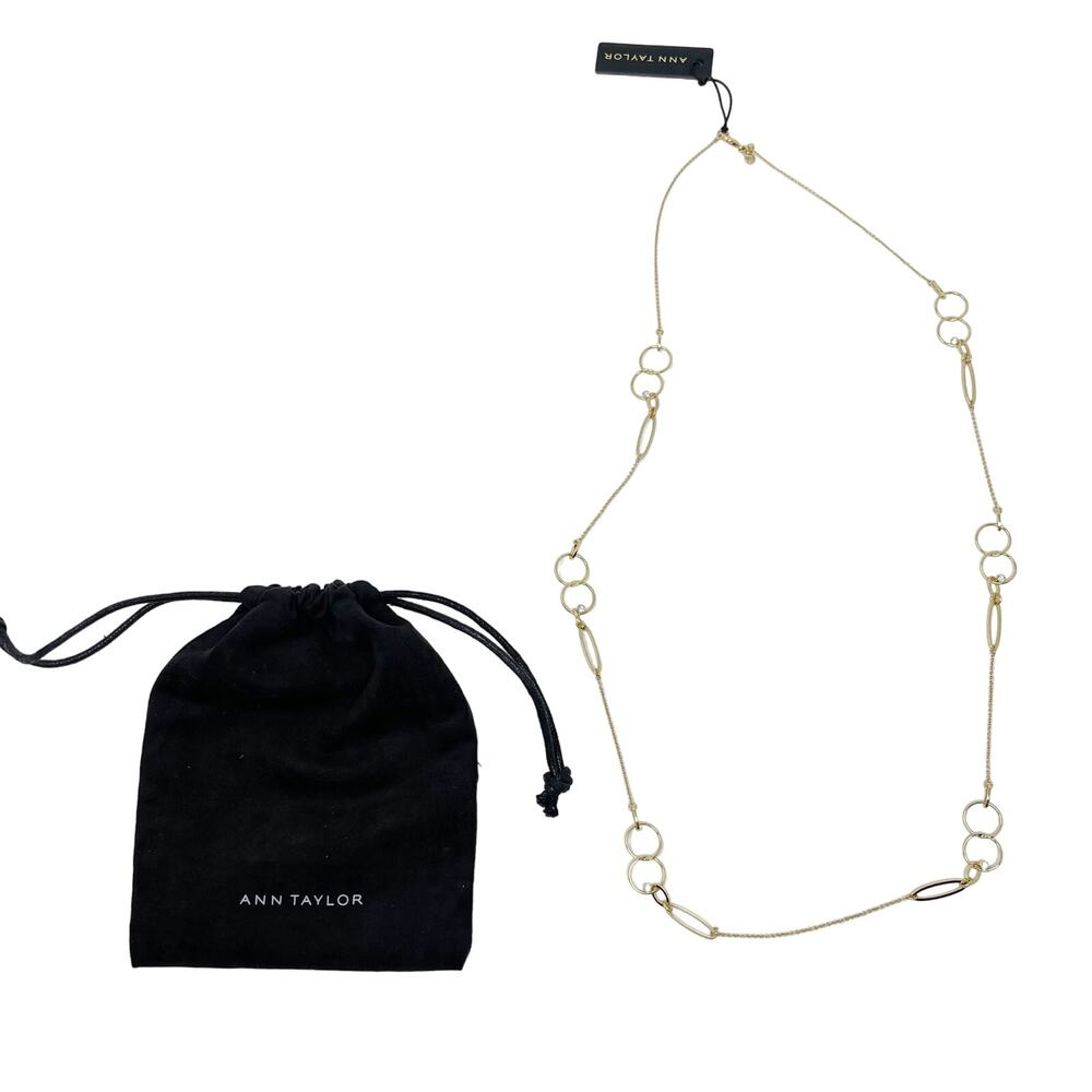 New Ann Taylor Gold Tone Triple Circle Station Necklace Rhinestone Embellishment